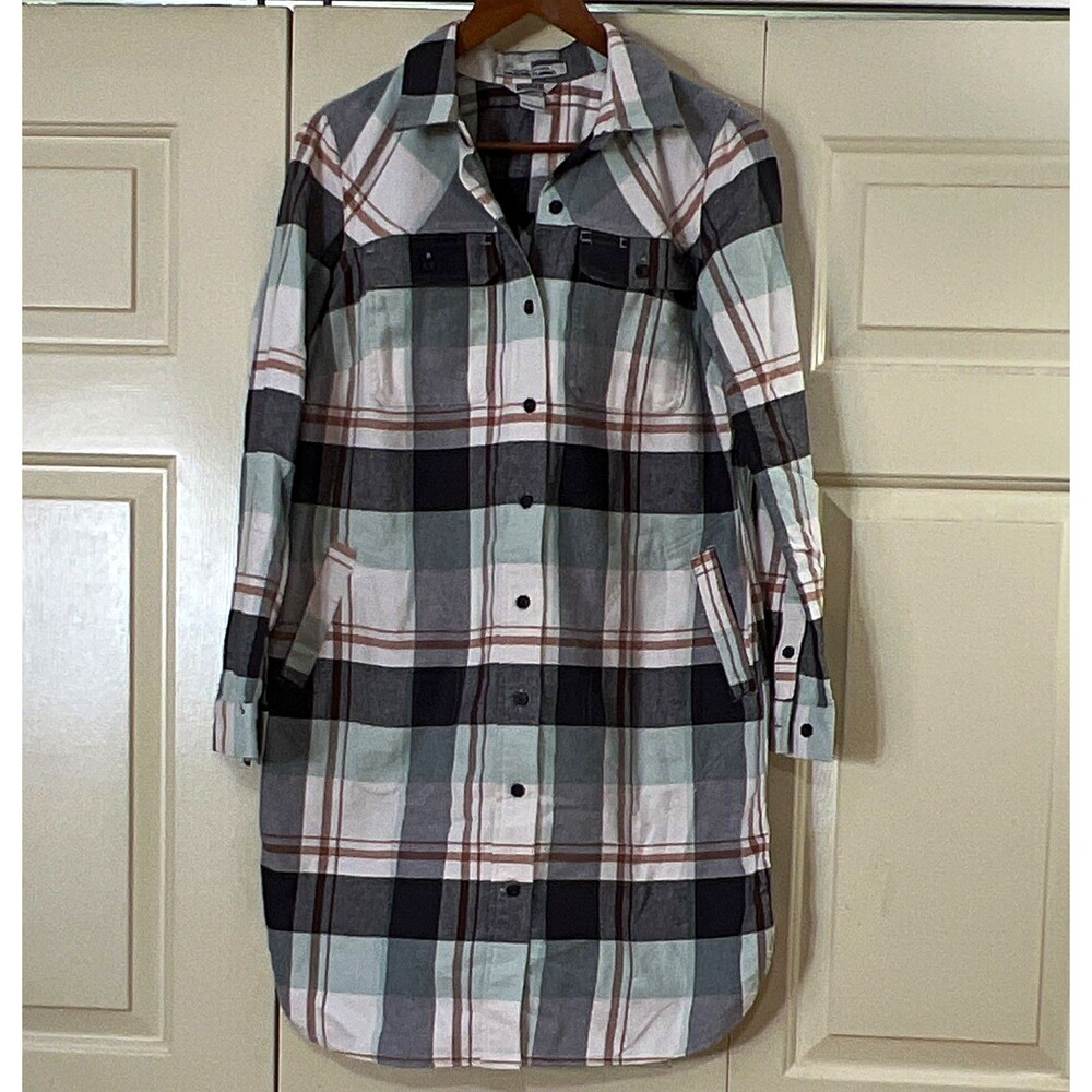 Duluth Trading Co Folklore Heavy Flannel Plaid Shirt Jacket Button Front Sz S